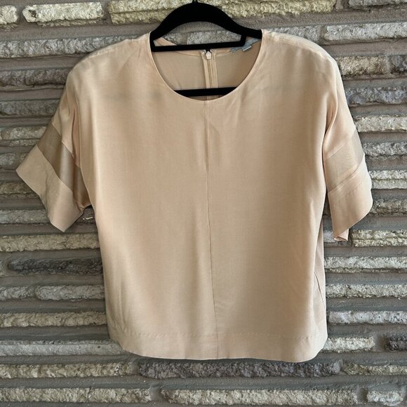 COS 100% Silk Blush Apricot Sheer Panels Short Sleeve Blouse Size 6 - Picture 7 of 7